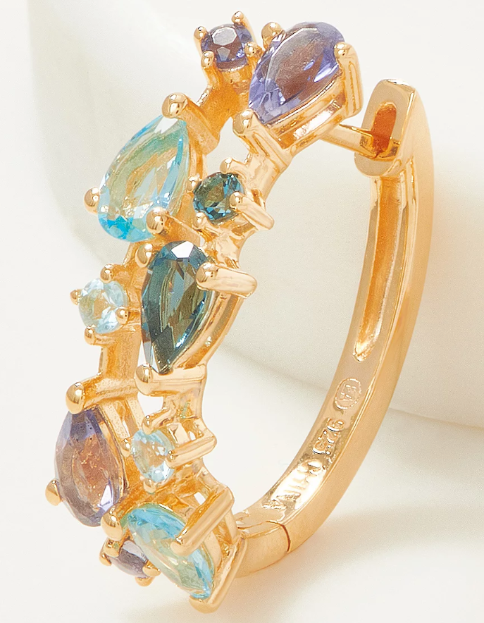 Affinity Blue Topaz Mixed Cut Gems 14k Gold Plated Sterling Silver Hoop Earrings | Jewelry & Watches:Fine Jewelry:Earrings