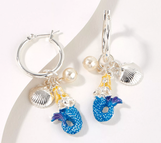 QVC Kirks Folly Mermaid Dangle Hoop Earrings, Silvertone | Jewelry & Watches:Fashion Jewelry:Earrings