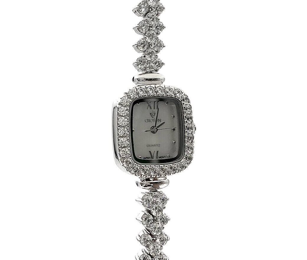 Croton Silvertone Cubic Zirconia & Mother-of-Pearl Wrap Watch. 6-3/4" | Jewelry & Watches:Watches, Parts & Accessories:Watches:Wristwatches