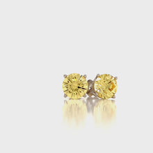 Load and play video in Gallery viewer, 14K White 4 Prong Round Canary Simulated Diamond Set in Classic Gold Basket Earring Mountings
