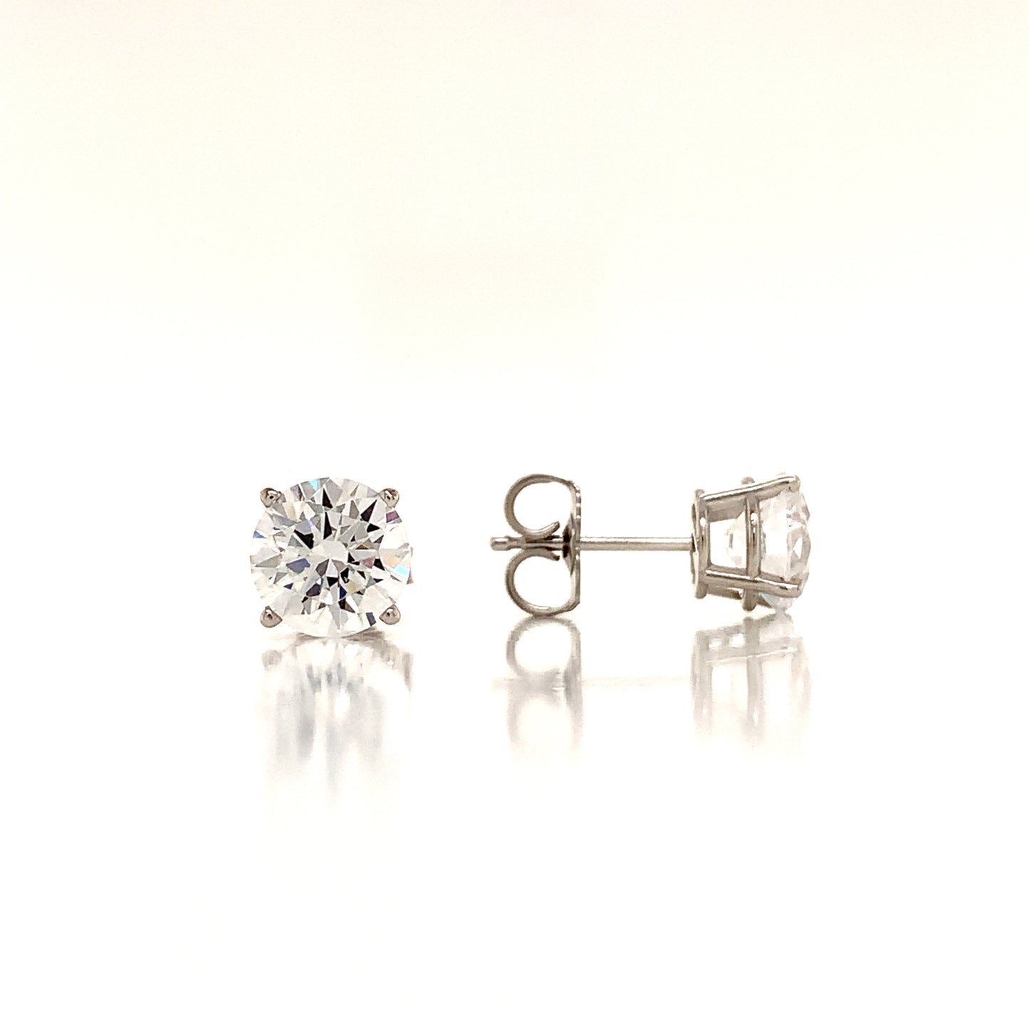 14K White 4 Prong Round Simulated Diamond Set in Classic Gold Basket Earring Mountings | Earrings