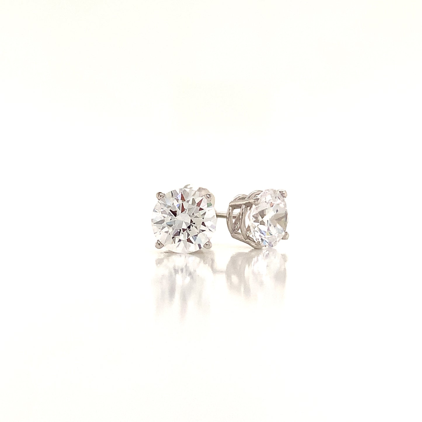 14K White 4 Prong Round Simulated Diamond Set in Classic Gold Basket Earring Mountings | Earrings