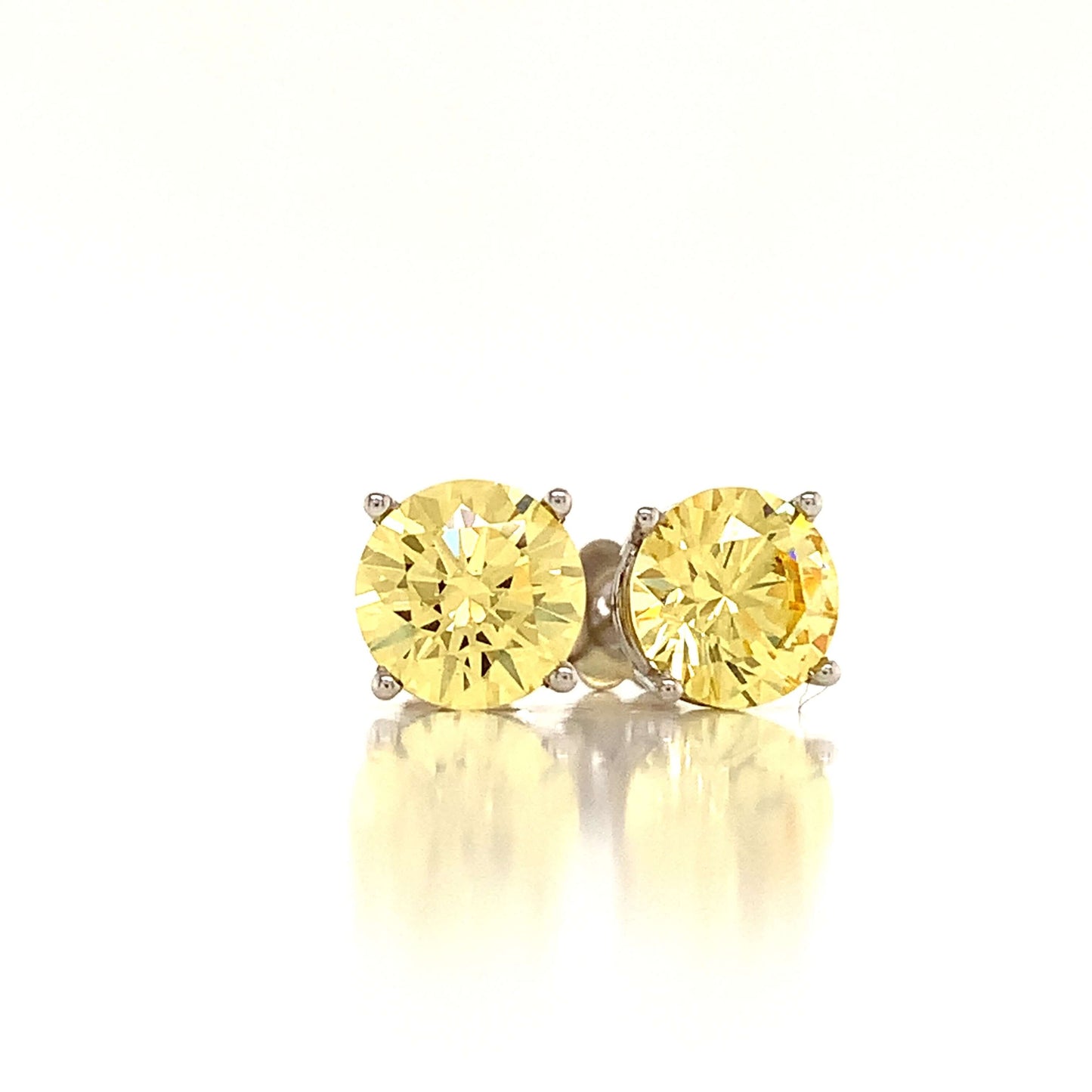 14K White 4 Prong Round Canary Simulated Diamond Set in Classic Gold Basket Earring Mountings | Earrings