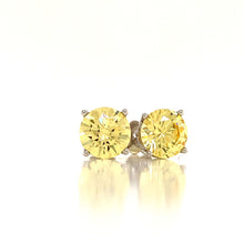Load image into Gallery viewer, 14K White 4 Prong Round Canary Simulated Diamond Earrings
