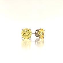 Load image into Gallery viewer, 14K White 4 Prong Round Canary Simulated Diamond Earrings
