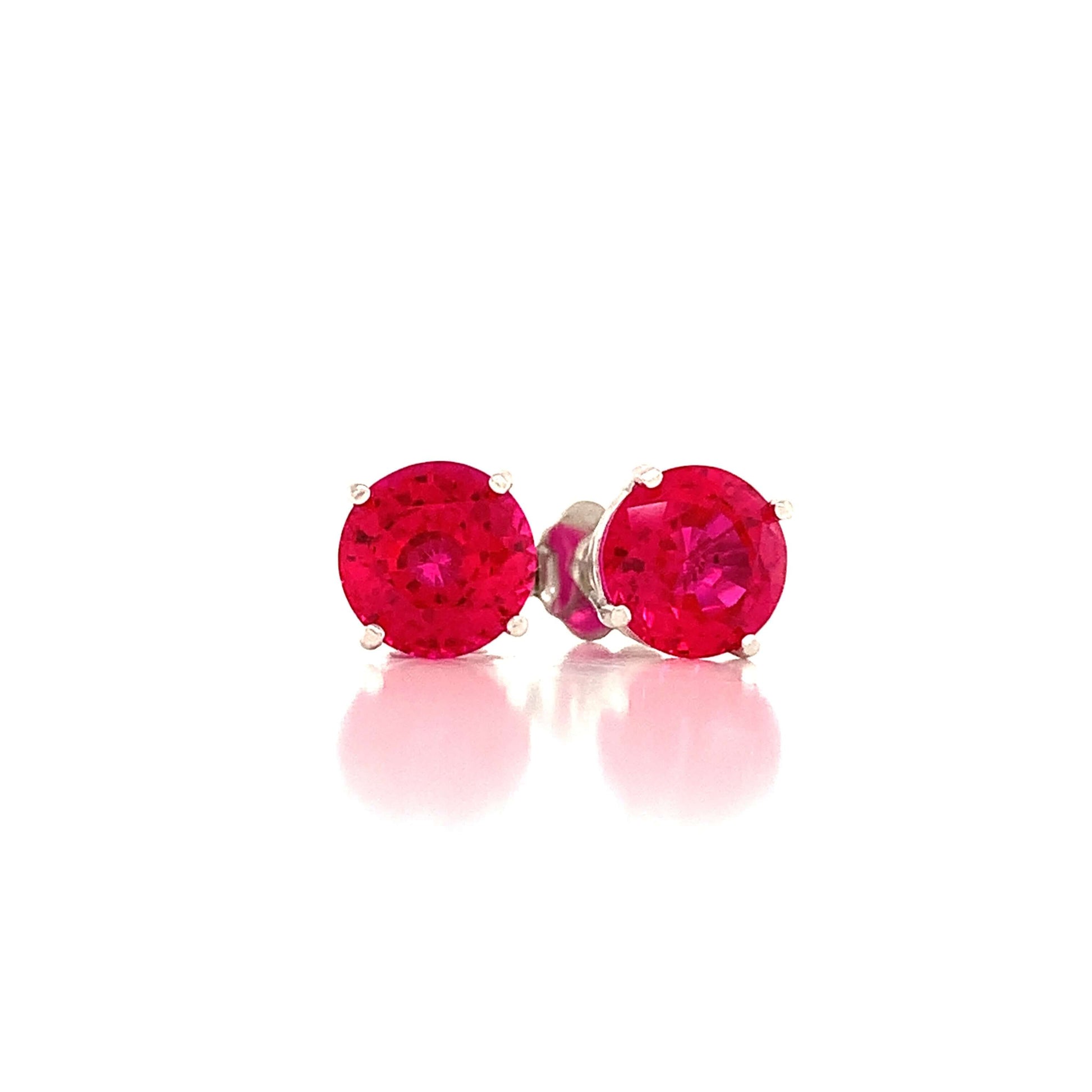 14K White 4 Prong Round Lab Ruby Set in Classic Gold Basket Earring Mountings | Earrings