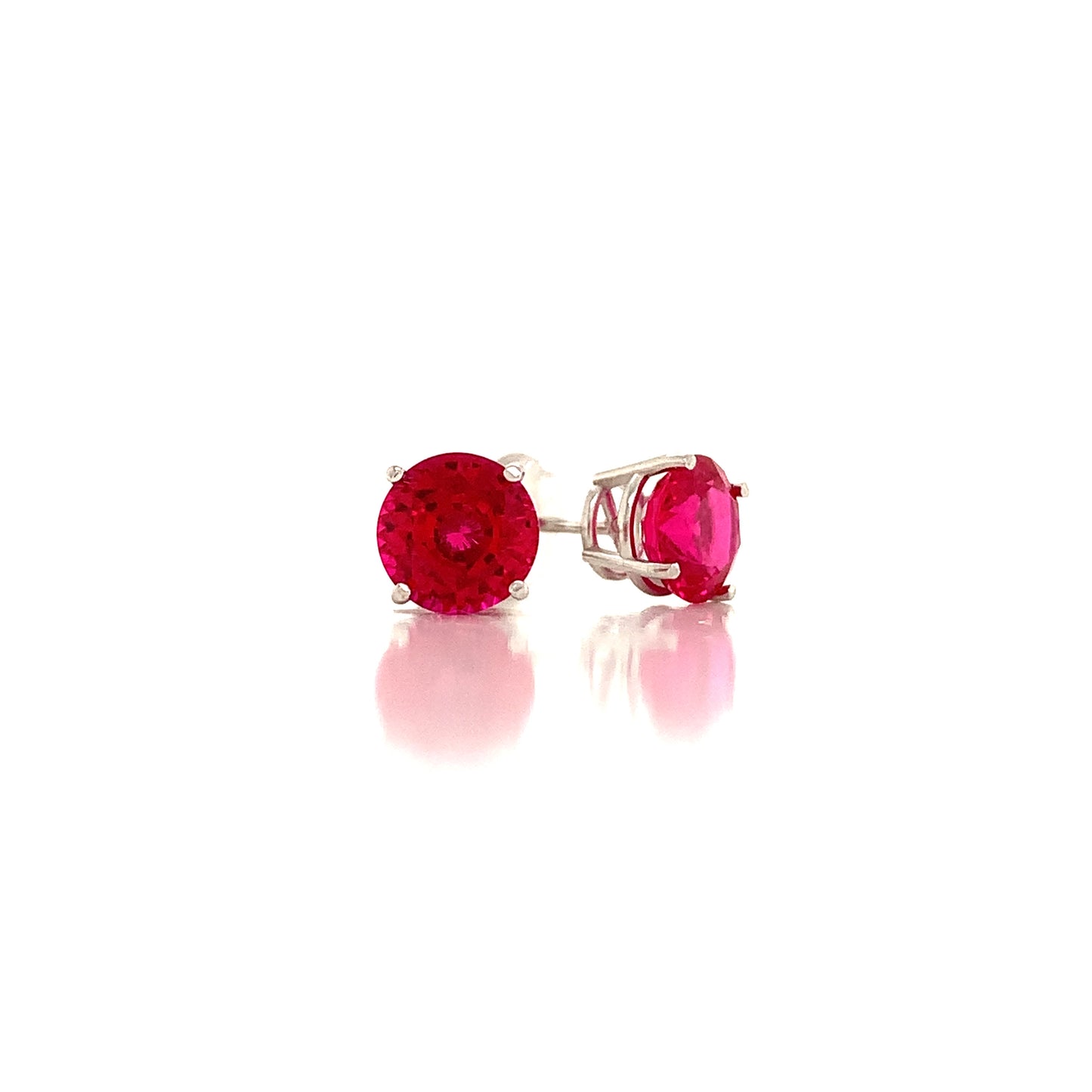 14K White 4 Prong Round Lab Ruby Set in Classic Gold Basket Earring Mountings | Earrings