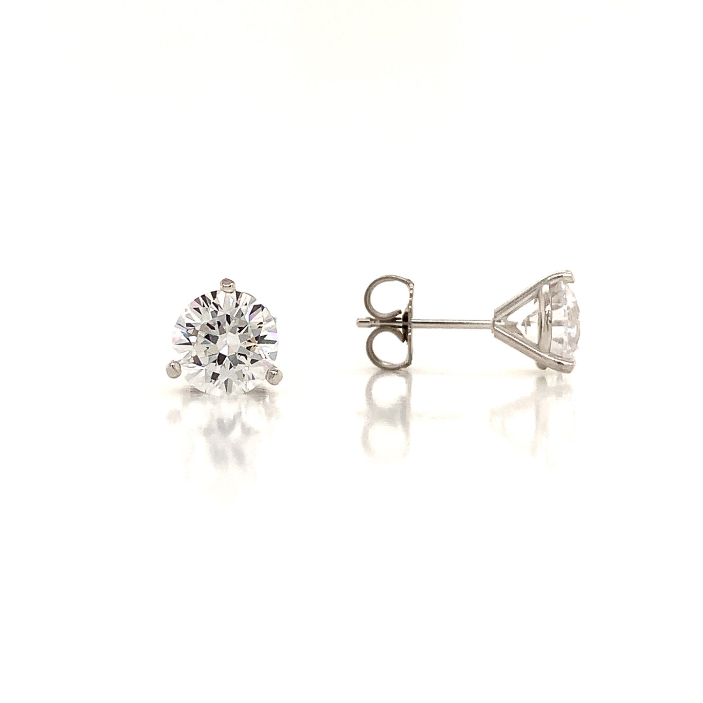 14K White 3 Prong Round Simulated Diamond Set in Classic Gold Martini Earring Mountings | Earrings