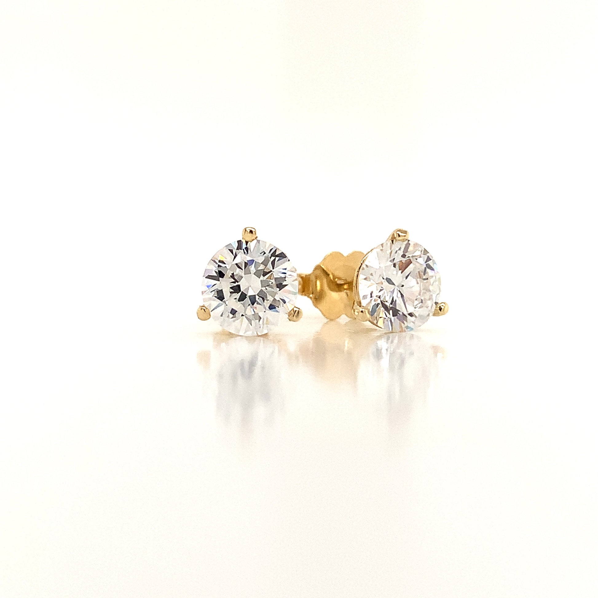 14K Yellow 3 Prong Round Simulated Diamond Set in Classic Gold Martini Earring Mountings | Earrings