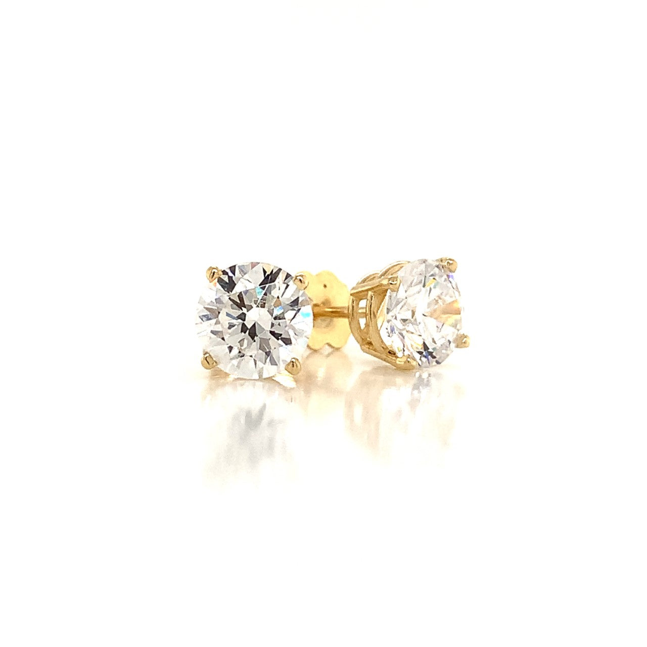 14K Yellow 4 Prong Round Simulated Diamond Set in Classic Gold Basket Earring Mountings | Earrings